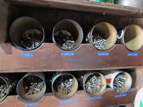 HARDWARE STORAGE SHELF & CONTENTS
