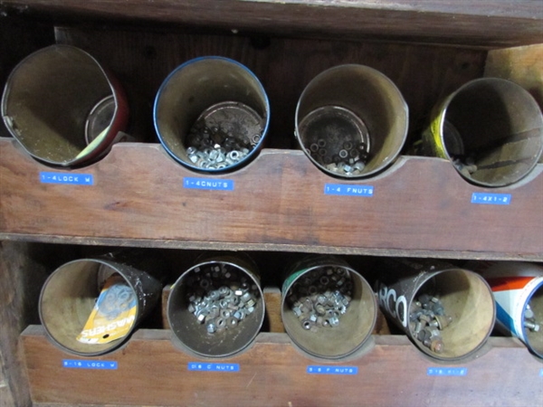 HARDWARE STORAGE SHELF & CONTENTS