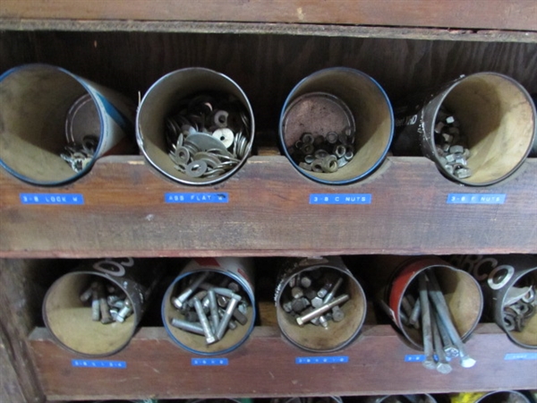 HARDWARE STORAGE SHELF & CONTENTS