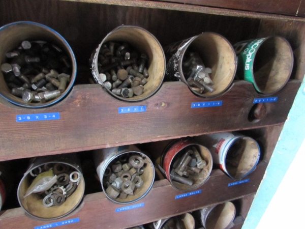 HARDWARE STORAGE SHELF & CONTENTS