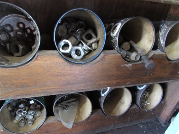 HARDWARE STORAGE SHELF & CONTENTS