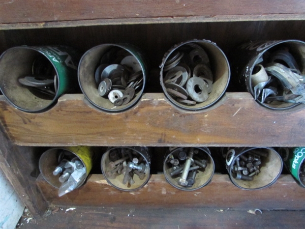 HARDWARE STORAGE SHELF & CONTENTS