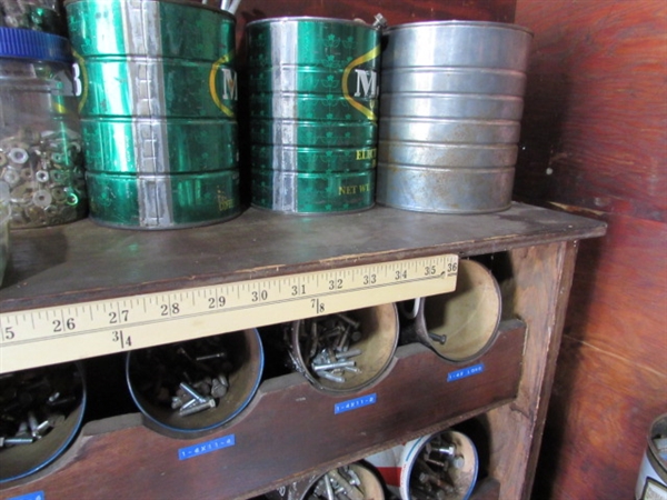HARDWARE STORAGE SHELF & CONTENTS