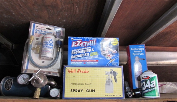 SPRAY GUN, AIR CONTROL UNIT & AC RECHARGING ITEMS