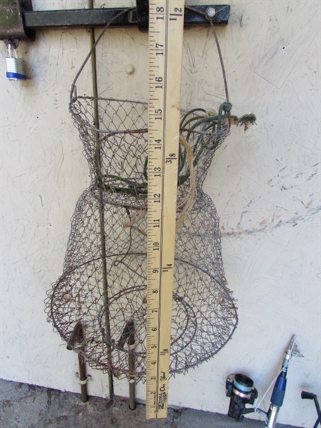FISHING POLES/REELS, NETS & BASKET