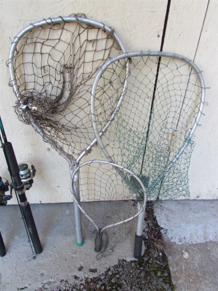 FISHING POLES/REELS, NETS & BASKET
