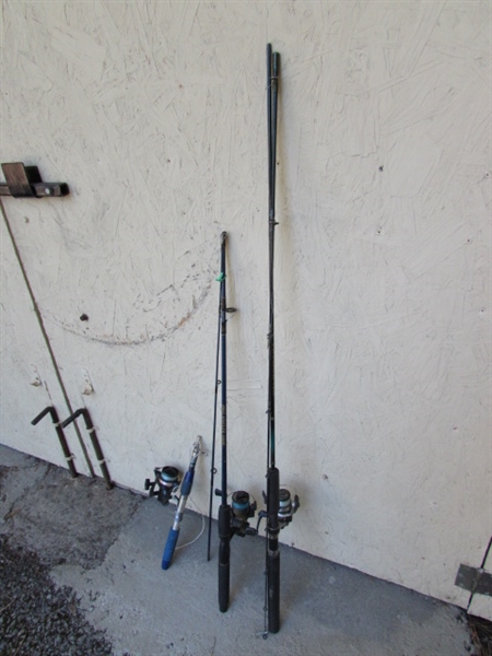 FISHING POLES/REELS, NETS & BASKET