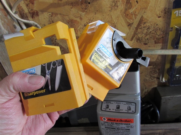 LARGE ASSORTMENT OF DRILL BITS, DRILL BIT SHARPENER & MORE