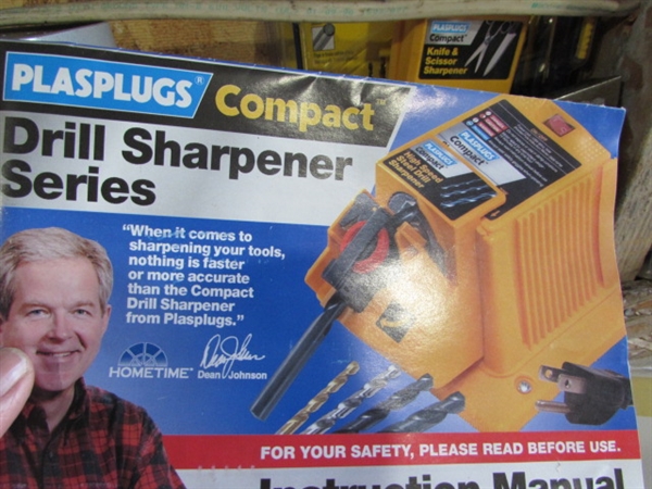 LARGE ASSORTMENT OF DRILL BITS, DRILL BIT SHARPENER & MORE
