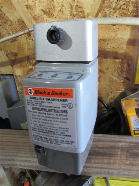 LARGE ASSORTMENT OF DRILL BITS, DRILL BIT SHARPENER & MORE