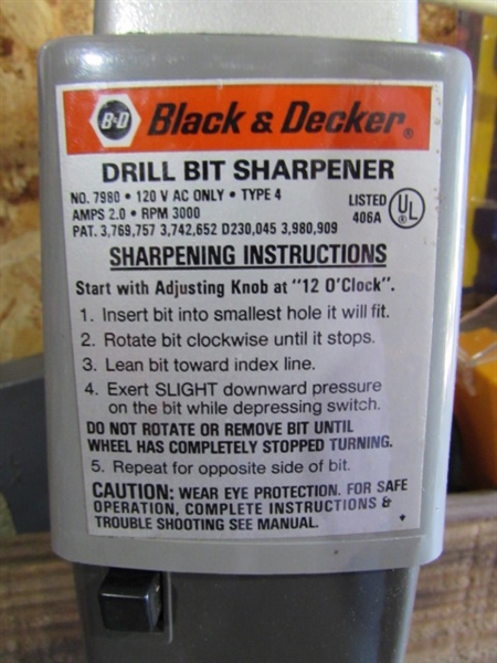 LARGE ASSORTMENT OF DRILL BITS, DRILL BIT SHARPENER & MORE