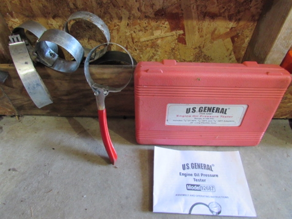 US GENERAL OIL PRESSURE TESTER & ASST OIL FILTER WRENCHES