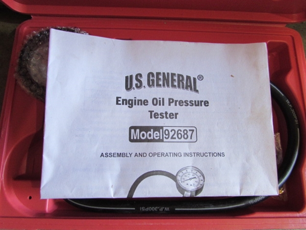 US GENERAL OIL PRESSURE TESTER & ASST OIL FILTER WRENCHES