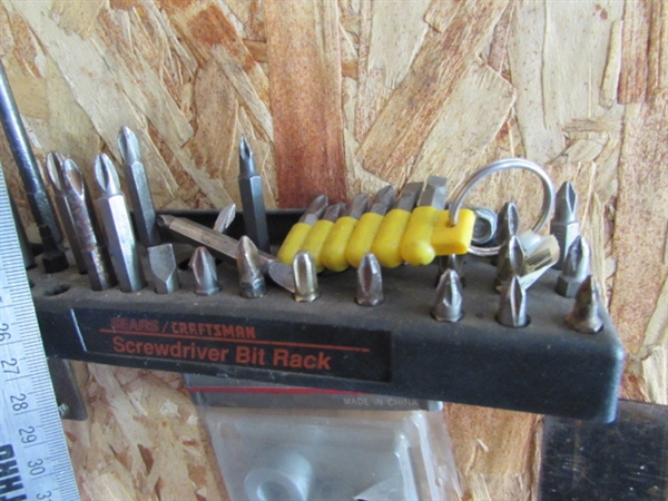 CONTENTS OF CORNER - TOOLS, STEREO, BINS, PADLOCKS & MORE