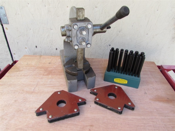 MANUAL SINGLE LEVERAGE ARBOR PRESS, WELDING MAGNETS & TRANSFER PUNCH SET