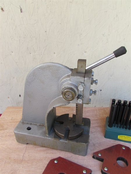 MANUAL SINGLE LEVERAGE ARBOR PRESS, WELDING MAGNETS & TRANSFER PUNCH SET