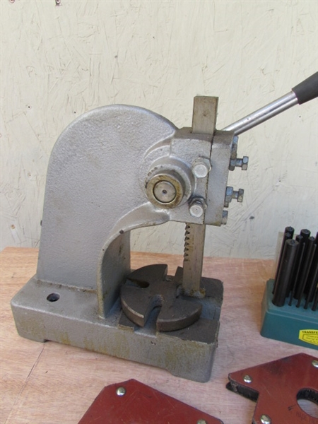 MANUAL SINGLE LEVERAGE ARBOR PRESS, WELDING MAGNETS & TRANSFER PUNCH SET