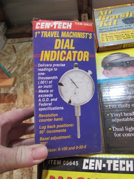 AIR BRUSH KIT, MAGNIFYING LAMP, DIAL INDICATOR & MORE