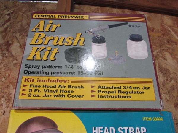 AIR BRUSH KIT, MAGNIFYING LAMP, DIAL INDICATOR & MORE