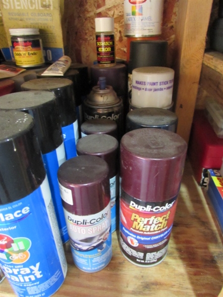 LARGE ASSORTMENT OF SPRAY PAINT, TOUCH UP PAINT & MORE