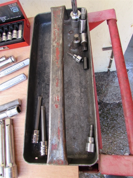 METAL TOOL BOX W/RATCHETS & SOCKET SETS