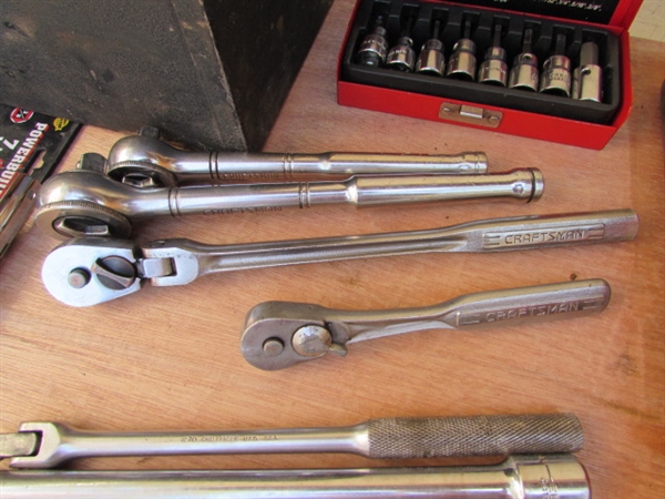 METAL TOOL BOX W/RATCHETS & SOCKET SETS