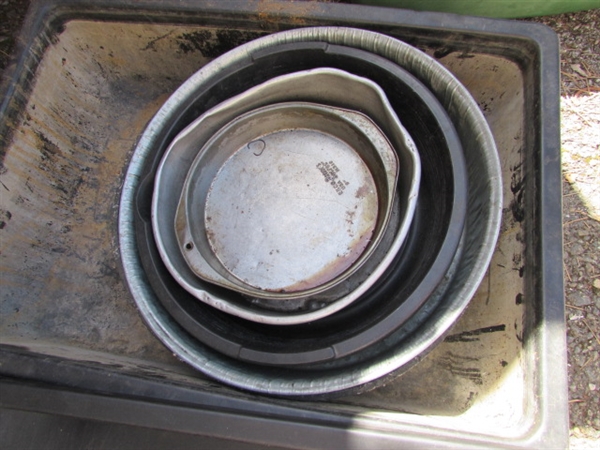 ROLLING SHOP CART W/DRAIN PANS, FUNNELS & MORE