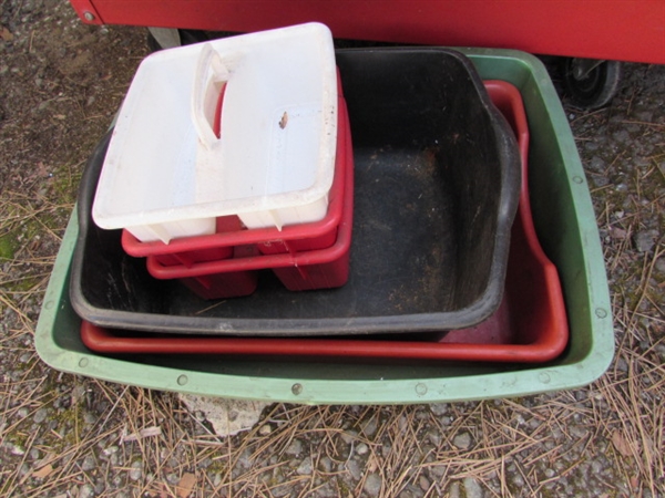 ROLLING SHOP CART W/DRAIN PANS, FUNNELS & MORE