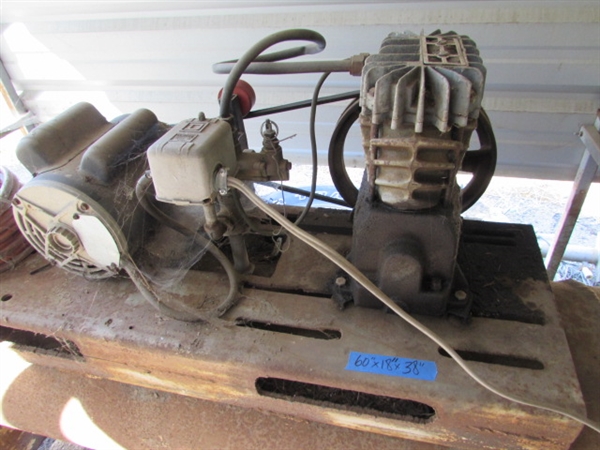 LARGE OLD HORIZONTAL AIR COMPRESSOR - WORKS GREAT