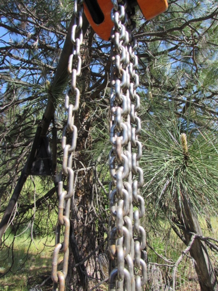 METAL A-FRAME ON WHEELS WITH CHAIN HOIST