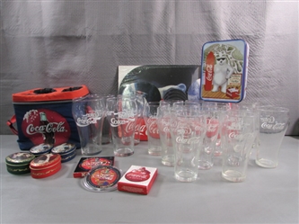 COCA-COLA COOLER, TINS, TABLE MATS & MORE