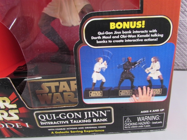 NEW - STAR WARS EPISODE 1 QUI-GON JINN INTERACTIVE TALKING BANK - NEEDS BATTERIES
