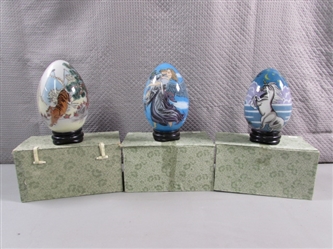HAND PAINTED GLASS EGGS WITH BASES