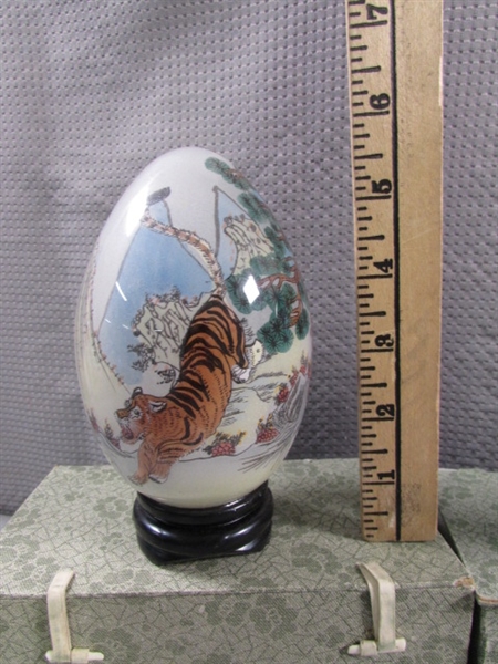 HAND PAINTED GLASS EGGS WITH BASES
