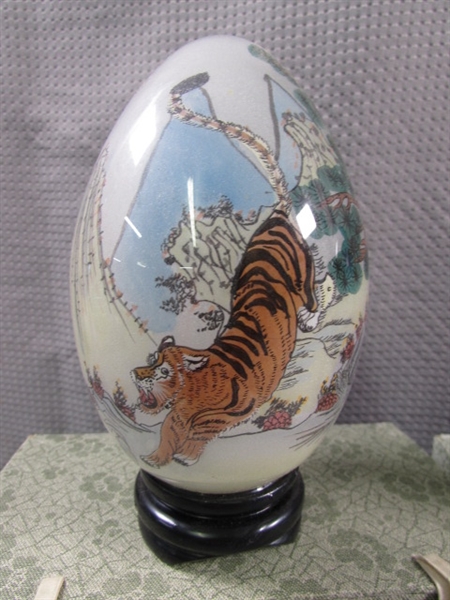 HAND PAINTED GLASS EGGS WITH BASES