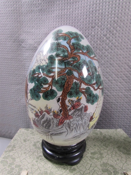 HAND PAINTED GLASS EGGS WITH BASES