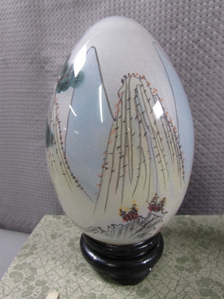 HAND PAINTED GLASS EGGS WITH BASES