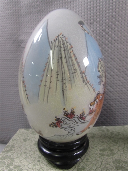 HAND PAINTED GLASS EGGS WITH BASES