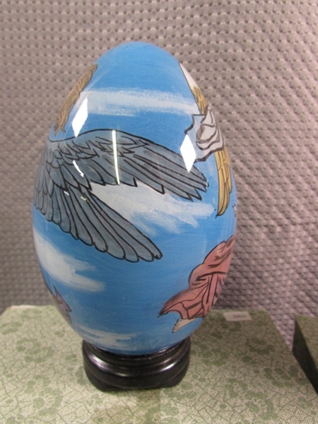 HAND PAINTED GLASS EGGS WITH BASES