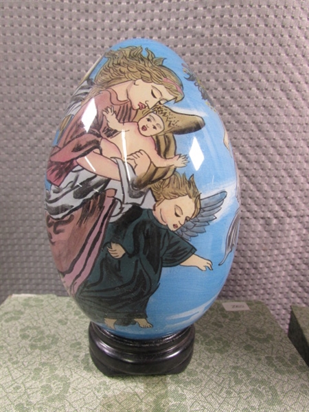HAND PAINTED GLASS EGGS WITH BASES