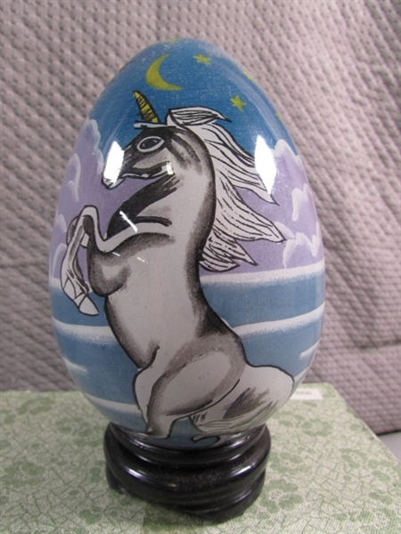 HAND PAINTED GLASS EGGS WITH BASES