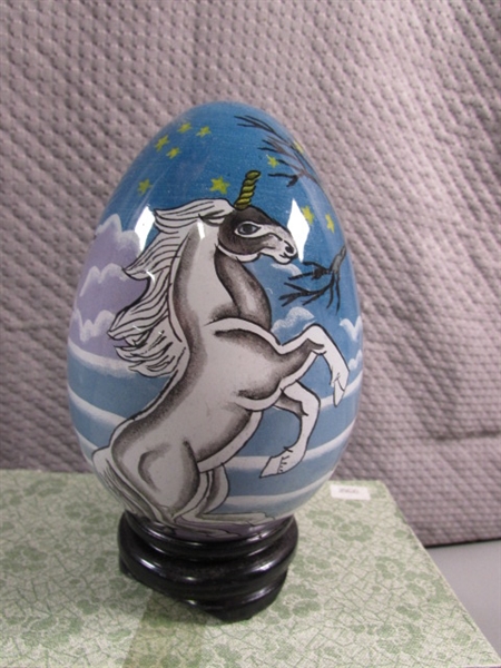 HAND PAINTED GLASS EGGS WITH BASES