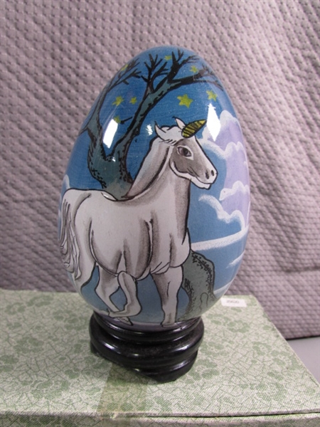 HAND PAINTED GLASS EGGS WITH BASES