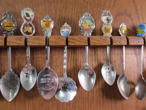 LARGE SOUVENIR SPOON COLLECTION ON DISPLAY BOARD