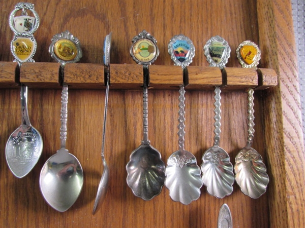 LARGE SOUVENIR SPOON COLLECTION ON DISPLAY BOARD
