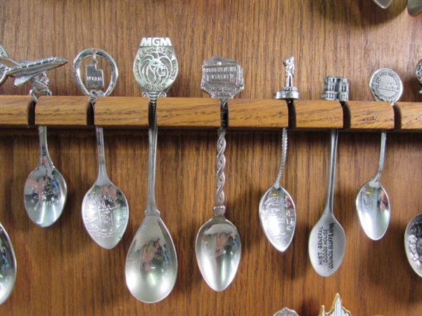 LARGE SOUVENIR SPOON COLLECTION ON DISPLAY BOARD