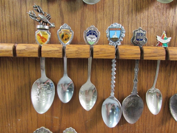 LARGE SOUVENIR SPOON COLLECTION ON DISPLAY BOARD