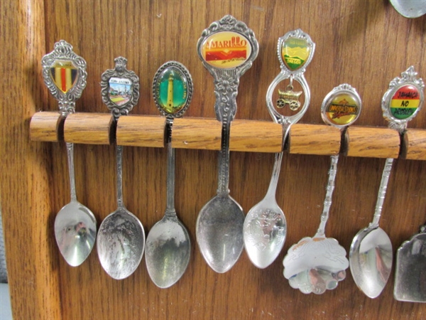 LARGE SOUVENIR SPOON COLLECTION ON DISPLAY BOARD