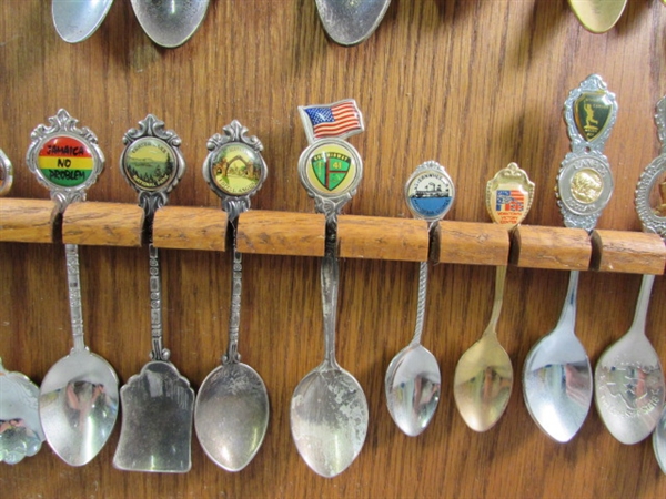 LARGE SOUVENIR SPOON COLLECTION ON DISPLAY BOARD
