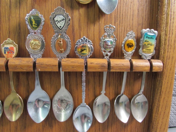 LARGE SOUVENIR SPOON COLLECTION ON DISPLAY BOARD